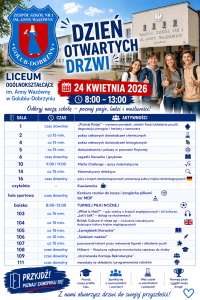 Plakat na Dzień Otwartych Drzwi w Liceum Ogólnokształcącym w Golubiu-Dobrzyniu